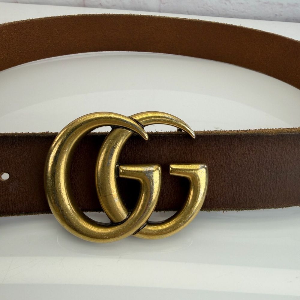 Gucci Raw Edge Unfinished Wide Marmont Double G Leather Belt 409416 85/34 - Picture 4 of 10